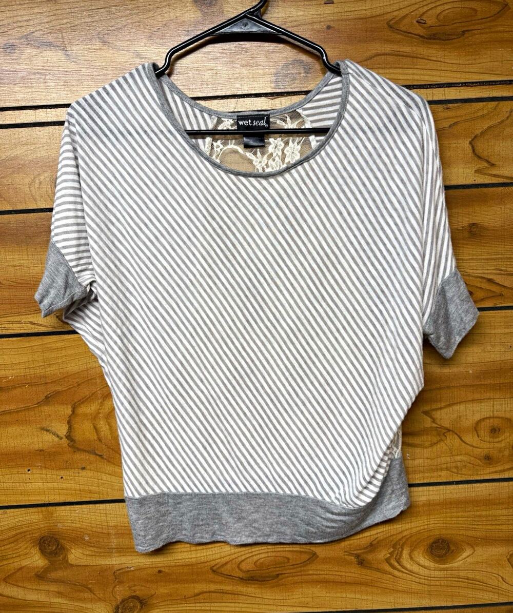 Vintage Y2K Wet Seal Boho Striped Dolman Sleeve Top with Lace Back - Size S